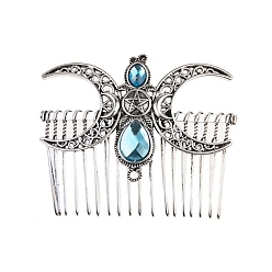 Античное Серебро Сплав со смоляной расческой для волос, луна, аксессуары для волос для женщин, античное серебро, 70x56 мм