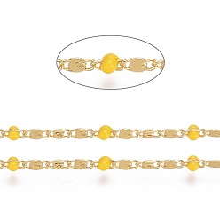 Yellow Handmade Brass Lumachina Chains, Snail/Scroll Chains, with Enamel and Spool, Soldered, Long-Lasting Plated, Real 18K Gold Plated, Yellow, 3x2x1mm, 3x2x2mm, about 32.8 Feet(10m)/roll