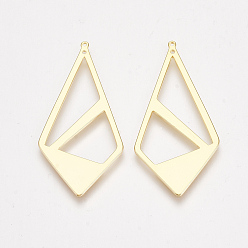 Real 18K Gold Plated Brass Pendants, Quadrangle, Nickel Free, Real 18K Gold Plated, 42.5x20.5x1mm, Hole: 0.9mm
