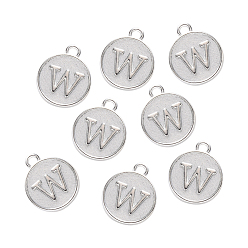Letter W Alloy Pendant Cabochon Settings, For Enamel, Cadmium Free & Lead Free, Flat Round with Letter, Platinum, Letter.W, 14x12x2mm, Hole: 1.5mm