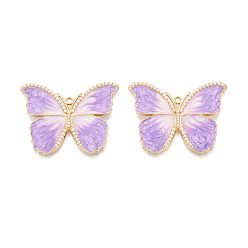 Лиловый Подвески из эмали, АБС-пластика и искусственного жемчуга с гальваническим покрытием., бабочки прелести, золотые, без кадмия, без никеля и без свинца, сирень, 35x44x4 мм, отверстие : 1.8 мм