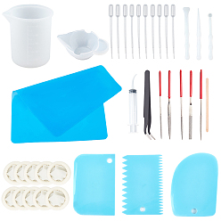 Mixed Color Silicone Tool Sets, with Plastic Scraper Tool Sets, 100ml Measuring Cup, Large Silicone Pad Mat, 12ml Plastic Injection Syringe and Stainless Steel Beading Tweezer, Mixed Color, 64x39.5x20mm
