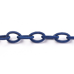 Medium Blue Handmade Nylon Cable Chains Loop, Oval, Medium Blue, 8~9x11~13x2mm, about 85cm/strand, 33.5 inch