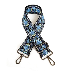 Bleu Ciel Clair Sangles de sac à fleurs en jacquard de polyester, avec fermoirs pivotants en alliage plaqué bronze, lumière bleu ciel, 80~130x5 cm
