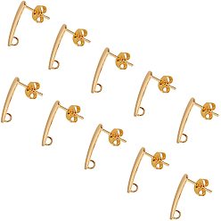Golden 304 Stainless Steel Stud Earring Findings, with Loop and Ear Nuts/Earring Backs, Golden, 68x52x11mm, 10pcs/box