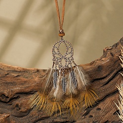 Teardrop Женские ожерелья из искусственной замши с большим кулоном из сплава и дерева в этническом стиле с сеткой и перьями, античная бронза, слеза, 15.75 дюйм (40 см), Кулон : 100x37 мм
