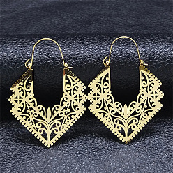 Золотой 304 серьги-кольца из нержавеющей стали с полыми ромбами, серьги с богемной тематикой, золотые, 50x35x1 мм