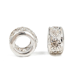 Серебро Латунные кристалл горный хрусталь бисер, бусины с большим отверстием, без никеля , рондель, серебряные, 10x5 мм, отверстие : 5.5 мм