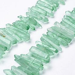 Verde Pálido Hilos de cuentas de puntos de cristal de cuarzo natural, teñido, pepitas, verde pálido, 15~30x4~8x4~7 mm, agujero: 1 mm, 8 pulgada