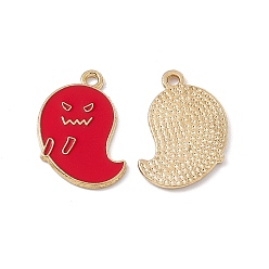 FireBrick Alloy Pendant, with Enamel, Ghost Charm, Golden, FireBrick, 22x14x1.5mm, Hole: 1.8mm