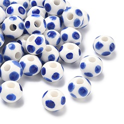 Синий Фарфора ручной работы европейский бусины, круглый в горошек, синие, 12x9~9.5 мм, отверстие : 4 мм
