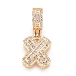 Letter X Латунные микро проложить кубического циркония подвески, буквы, прозрачные, золотые, letter.x, 18.5x15x3.5 мм, отверстие : 6.5x9 мм