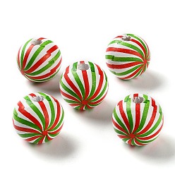 Разноцветный Набивные деревянные европейские бусины, круглый со спиральной накладкой, красочный, 19.5~20x18 мм, отверстие : 5 мм