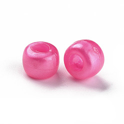 Camellia Plastic Pearlized Beads, Barrel, Camellia, 9x6mm, Hole: 3.5mm, about 1900pcs/500g.