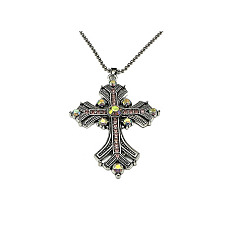 Rose Clair Colliers à pendentif croix en strass, avec des chaînes à billes en alliage d'argent antique, Light Peach, 27.56 pouce (70 cm)