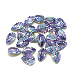 Танзания Сделай сам указал назад k 9 стеклянные кабошоны со стразами, случайное цветное покрытие, блестящий лазерный стиль, граненые, слеза, танзанитом, 10x7x4.5 мм