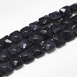 Синий Драгоценный Камень Синтетический синий авантюрин бисер нитей, граненые, квадратный, 8~8.5x8~8.5x5 мм, Отверстие : 1 мм, около 25 шт / нитка, 8.0''