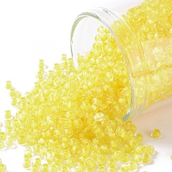 (973) Inside Color Crystal/Neon Champagne Yellow Lined Тохо 11/0 круглые бусины, японский бисер, (973) внутри цветной кристалл / неоновый желтый цвет шампанского на подкладке, 2.2 мм, отверстие : 0.8 мм, Около 5555 шт / 50 г