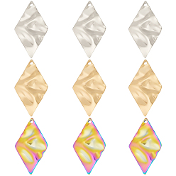 (52) Непрозрачная лаванда 30шт. 3 цвета 304 подвеска из нержавеющей стали, фактурные подвески, ромб, разноцветные, 32.5x18x1 мм, отверстие : 1.6 мм, 10 шт / цвет