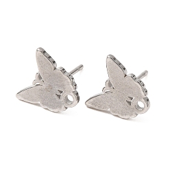 Butterfly 304 Stainless Steel Stud Earring Findings, with Loop, Stainless Steel Color, Butterfly, 9.5x9.5mm, Hole: 1.2mm, Pin: 10x0.8mm