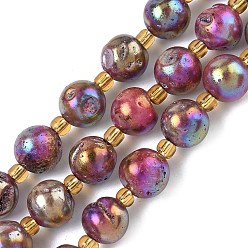 Светло-Вишневый Гальванические природные друзы геод, круглые, с бисером, светло-вишневый, 10~11 мм, отверстие : 0.9~1 мм, около 14~15 шт / нитка, 7.60~7.87'' (19.3~20 см)