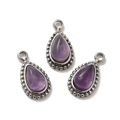 Аметист Подвески-капли из натурального аметиста, с 304 установками из нержавеющей стали, цвет нержавеющей стали, 11.5x6x4 мм, отверстие : 1.4~1.5 мм