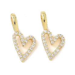 Золотой Латунные микро проложить кубического циркония подвески, сердце, стойки покрытие, долговечный, без кадмия и без свинца, золотые, 17x7.5x2 мм, отверстие : 2.5x4.5 мм