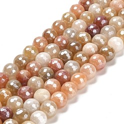 Golden Silk Jade Гальванические нити круглых бусин из натурального золотого шелкового нефрита, граненый (128 граней), 8 мм, отверстие : 1.2 мм, около 46 шт / нитка, 14.96 дюйм (38 см)