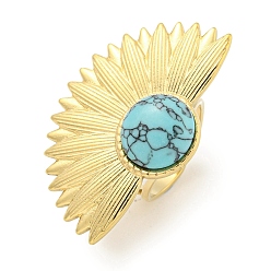 Синтетическая Бирюза Ионное покрытие (ip) 304 манжеты из нержавеющей стали с синтетической бирюзой, веерные открытые кольца для женщин и мужчин, реальный 18 k позолоченный, 39.5x26.5 мм, внутренний диаметр: регулируемый.