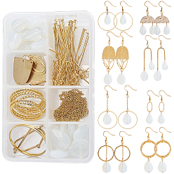 Golden DIY Drop Opalite Earring Making Kits, include Brass Chains, 304 Stainless Steel & Iron Jewelry Findings, Golden