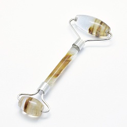 Tigerskin Glass Tigerskin Glass Brass Face Massager, Facial Rollers, Platinum, 142~150x54~58x19~22mm