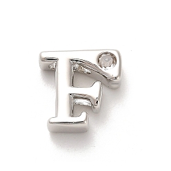Letter F Стойки обшивки латунь кубического циркония бусы, для изготовления именных ожерелий, долговечный, без свинца и без кадмия, алфавит, Буква F, 12x12.5x4.8 мм, отверстие : 2.7 мм