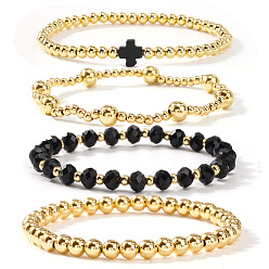 (946F)Морозный цвет внутри  Жонкиль / Непрозрачная зеленая подкладка 4шт. 4 стили набор круглых бусин из натурального черного агата и латуни, окрашенных и нагретых, для женщин, внутренний диаметр: 6-7/8 дюйм (17.5 см)