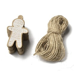 BurlyWood Christmas Theme Kraft Paper Gift Tags, Hang Tags, with Jute Twine, Gingerbread Man, BurlyWood, 4.95x3.05x0.05cm, Hole: 3mm, 50pcs