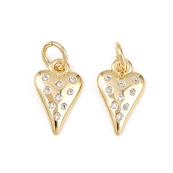 Настоящее золото 18K Латунные микро проложить кубического циркония подвески, сердце прелести, стойки покрытие, долговечный, без кадмия и без свинца, реальный 18 k позолоченный, 13x8x2 мм, Перейти кольцо: 5x1 мм, внутренний диаметр: 3 мм