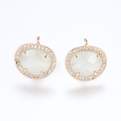 Honeydew Brass Micro Pave Cubic Zirconia Stud Earring Findings, with Loop, Glass, Imitation Jade, Oval, Golden, Honeydew, 16.5mm, Hole: 1mm, Pin: 0.8mm