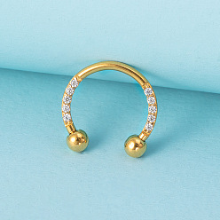 Золотой 316l хирургическая нержавеющая сталь микропаве прозрачный кубический цирконий круглая/подковообразная штанга носовые кольца, золотые, 10 мм, штифты : 1 мм