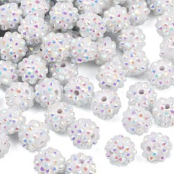 Белый AB-цвет смолы горный хрусталь бисер, с акриловыми круглыми бусинами внутри, для жевательной резинки ювелирных изделий, белые, 12x10 мм, отверстие : 2~2.5 мм