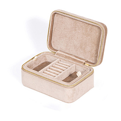 Бежевый Комплект коробки ювелирных изделий бархата, подарочные коробки на молнии для колец браслетов ожерелий, прямоугольные, бежевые, 15x10.5x7 см