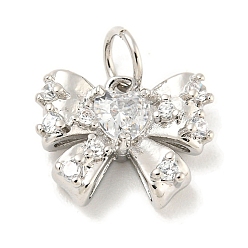 Платина Покрытие стойки латунь микропаве прозрачные подвески из кубического циркония, долговечный, с прыжковых колец, без свинца и без кадмия, бантом, платина, 10x12.5x3.5 мм, отверстие : 3 мм