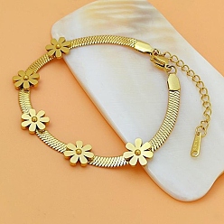 Настоящее золото 18K 316 хирургические браслеты-цепочки из нержавеющей стали, , цветок, реальный 18 k позолоченный, 6-3/4 дюйм (17 см)