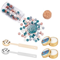 Mixed Color DIY Scrapbook Making Kits, Including Sealing Wax Particles, Iron Handle Wax Sealing Stamp Melting Spoon, Iron Wax Sticks Melting Spoon and Paraffin Candles, Alice Blue, 0.9x0.5cm, 164cs/set