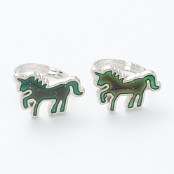 Colorful Adjustable Iron Finger Rings, with Epoxy, Changing Color Mood Rings, Unicorn, Platinum, Colorful, US Size 6, Inner Diameter: 17mm