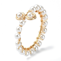 Light Gold Shell Pearl Open Cuff Ring, Copper Wire Wrapped Ring, Light Gold, Inner Diameter: 20mm