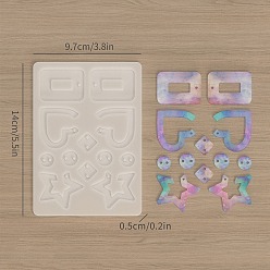 Прозрачный Силиконовые формы, изготовление украшений, формы для литья смолы, для уф-смолы, изготовление ювелирных изделий из эпоксидной смолы, прозрачные, 140x95x5 мм, отверстие : 2 мм, внутренний диаметр: 13~40x17~40 мм