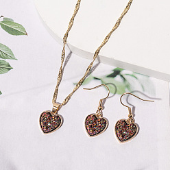 Разноцветный Комплекты украшений из сплава и смолы, включая подвесные ожерелья и висячие серьги, сердце, красочный, 15.75 дюйм (40 см), 35x15 мм