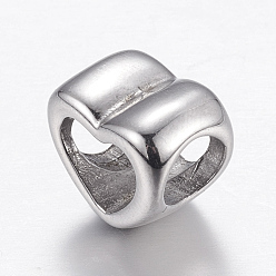 Нержавеющая Сталь Цвет Устойчивые к потускнению 304 европейские бусины из нержавеющей стали, бусины с большим отверстием, сердце, цвет нержавеющей стали, 10x11x8 мм, отверстие : 5 мм