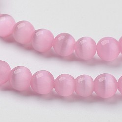 Pink Cat Eye Beads, Round, Pink, 6mm, Hole: 1mm, about 66pcs/strand, 14.5 inch/strand