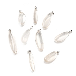 Хрусталь Природного кварца хрустальных подвесок, подвески из самородков горного хрусталя, с 201 скобами из нержавеющей стали, цвет нержавеющей стали, 29.5~48.5x9.5~15.5x7.5~10.5 мм, отверстие : 5.5x2.5 мм