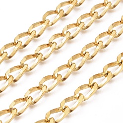 Золотой Ионное покрытие (ip) 304 витые цепи из нержавеющей стали, бордюрные цепи, несварные, с катушкой, золотые, 10.8x5.7x2.5 мм, около 32.8 футов (10 м) / рулон